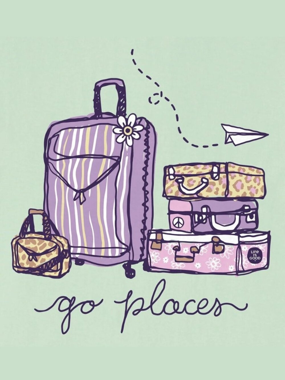 Life Is Good Women's Go Places Luggage Short Sleeve Crusher Shirt - LARGE